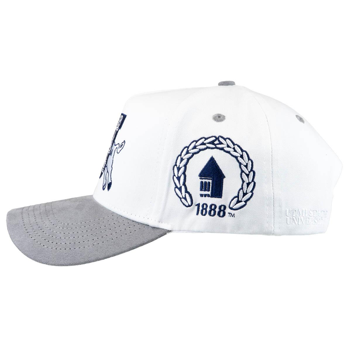 Utah State Retro Jumping Bull Logo Woodn Grail Cap White